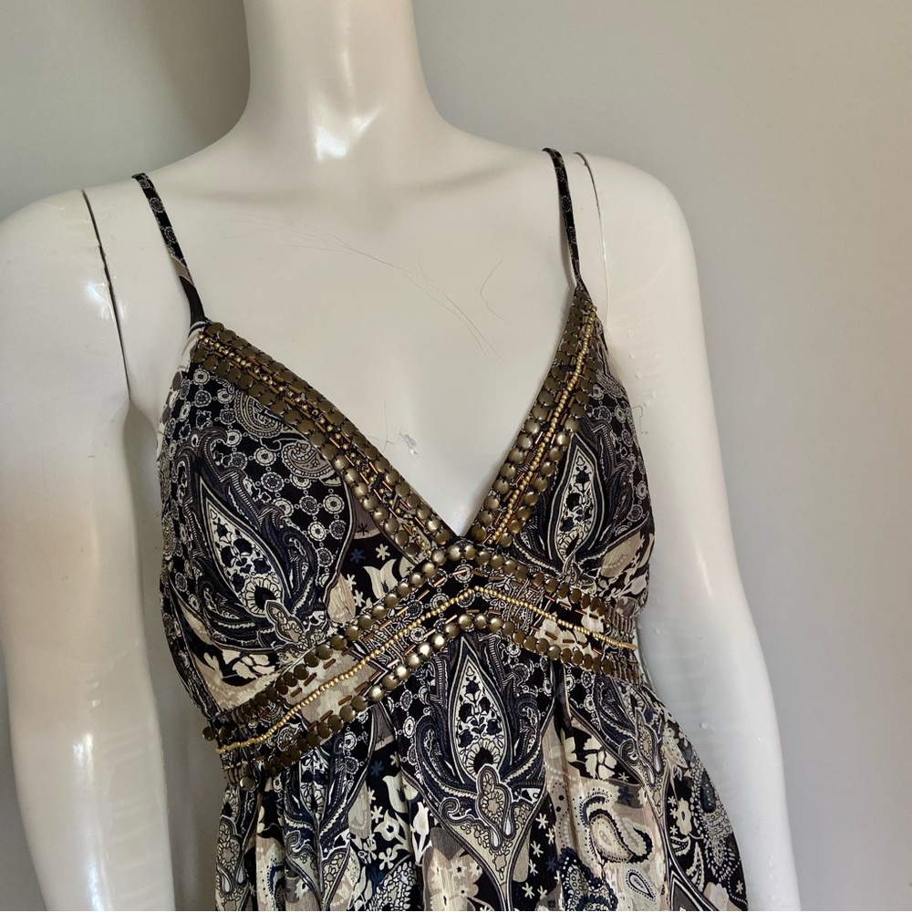 Caroline Morgan spaghetti strap maxi dress with brass beading details Size M - Picture 4 of 14